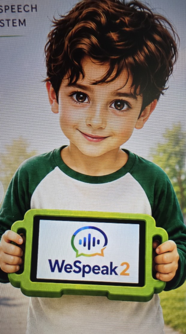 Young boy holding a WeSpeak2 tablet