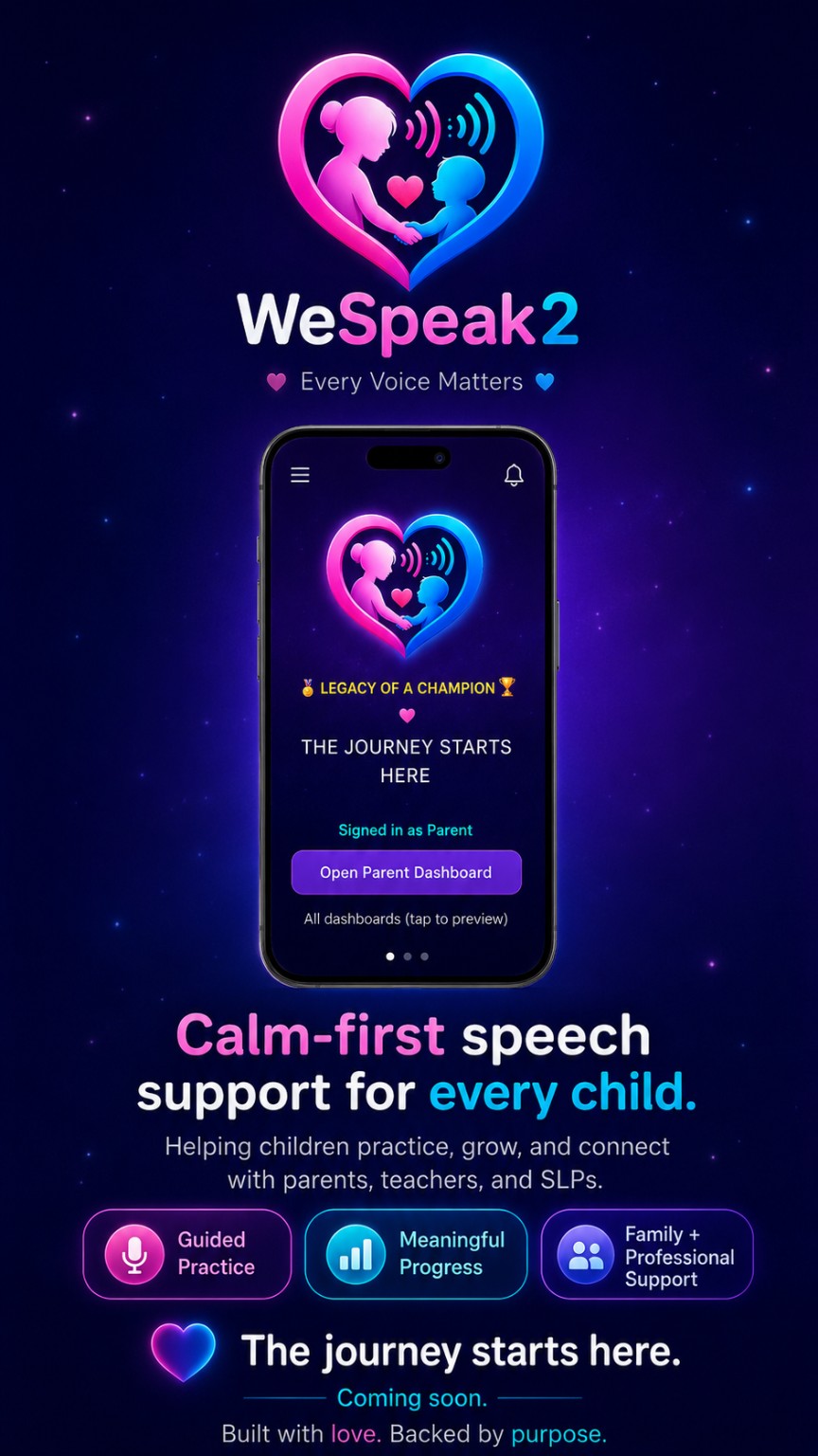 WeSpeak2 promotional artwork with a concept phone screen